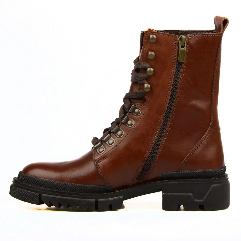 Ботильоны женские коричневые на шнуровке из натуральной кожи