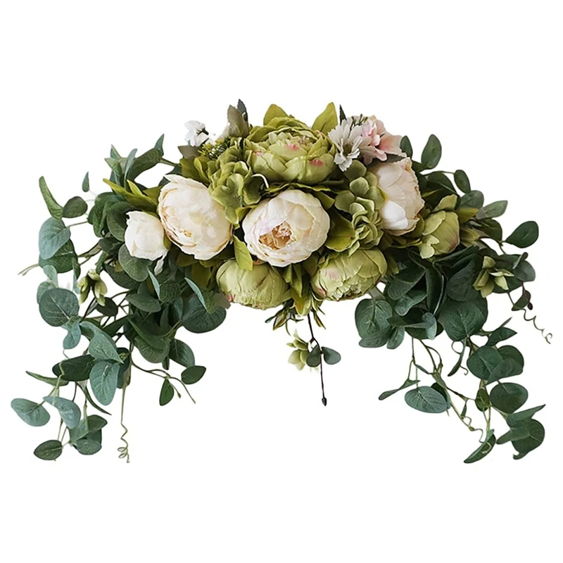

Artificial Floral Swag, 30 Inch Handmade Flower Swag with Green Leaves Rose Peony Swag Arch Garland Simulation Flowers