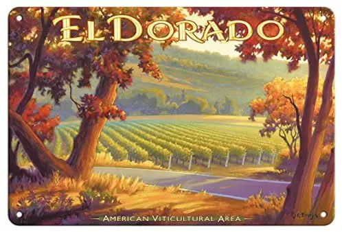 

Винные горки El Dorado, виноградники АВы Sierra Foothills, Калифорния, винная страна, искусство керне Эриксон, металлический жестяной знак