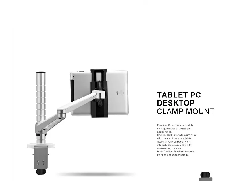 Offerte NBGYS Aluminum Alloy Height Adjustable Double Arm 7-13'' Tablet PC Holder Desktop Clamping 360 Rotation Tablet PC Stand OA-2S