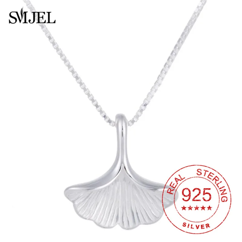 

Genuine 925 Sterling Silver Bohemian Vintage Ginkgo Necklaces Women Biloba Leaf Necklaces Pendants For Women Collar Jewelry S925