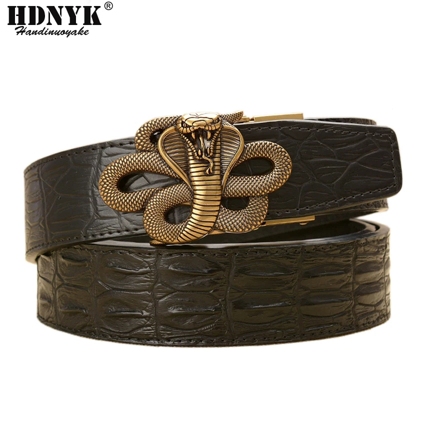 Crocodile Pattern Genuine Leather Automatic Men Belt Luxury Strap Belt for Men High Quality Designer Belts with Snake Buckle