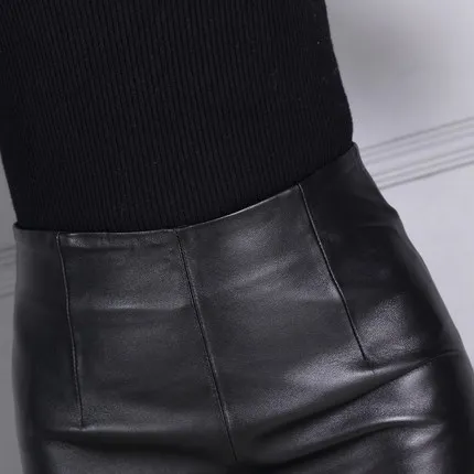 Женская юбка из натуральной кожи средней длины K117 | одежда