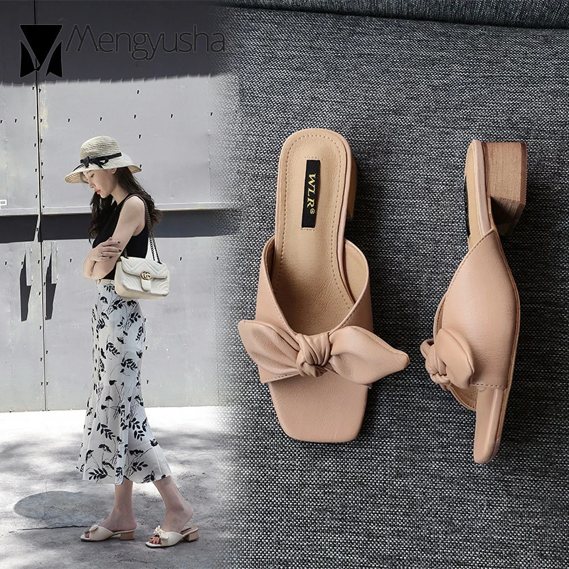 2020 с прелестным узлом-бабочкой петлей на пятке Женские босоножки Открытый носок