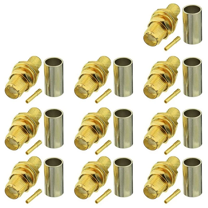 

10 Pcs SMA Jack Female Connector Bulkhead Straight Panel Crimp for RG58 LMR195 Cable Wireless Wlan 4G Wifi Antenna