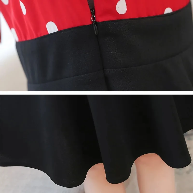

Plus Size Dot Print Fake-Two Dress Women 2021 Summer Elegant Short Sleeve Mid-Length Party Dress Vintage High Waist A-line Dress