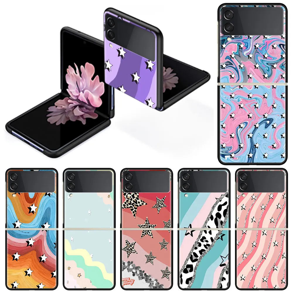 

Yellow With White Stars Aesthetic Case for Samsung Galaxy Z Flip3 Back Cover For Galaxy Z Flip 3 5G Smartphone Shell Coque Capa