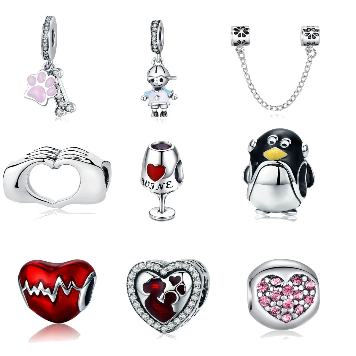 

European and American Trend Alloy DIY Bead Safety Chain Penguin Wine Glass Love Bead Accessories