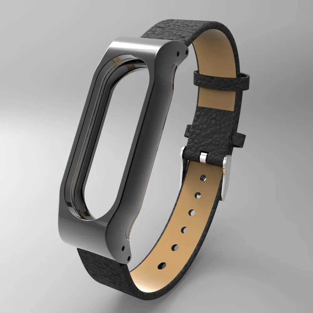 Mi Band 2 ремешок из натуральной кожи mi band 2 браслет для Xiaomi mi band 2 OLED Смарт-часы на запястье - Цвет: 201-GL-Black