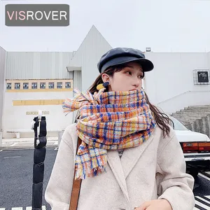 VISROVER Новый 3 вида цветов женские зимний шарф модные женские туфли шали кашемира на ощупь зимние палантины в клетку зимняя хиджаб шарф подарок