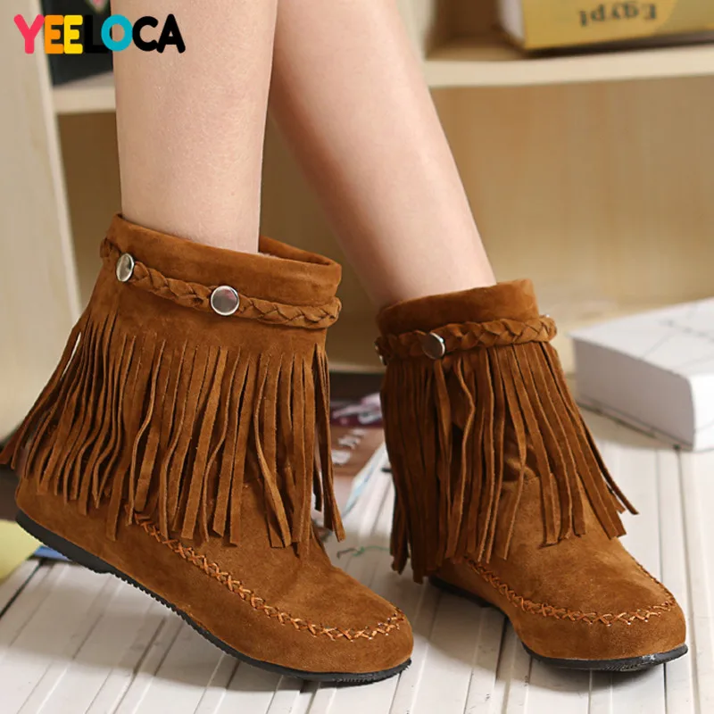 

YEELOCA 2019 new Boots women winter hoof heel lace up short plush mid calf casual shoes woman