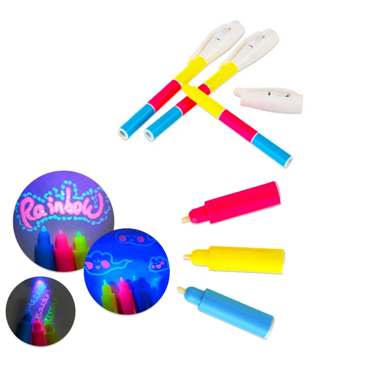 2PCS/lot, 3 Colors Invisible Marker Pen UV Light Pen  Fluorescent Secret Pen