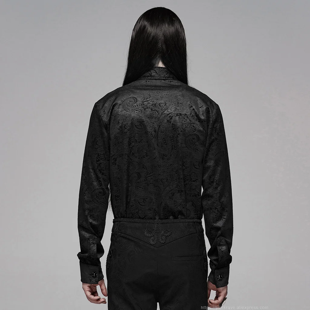 Панк рейв Мужская Готическая джентльменская рубашка с принтом ткань ретро корт