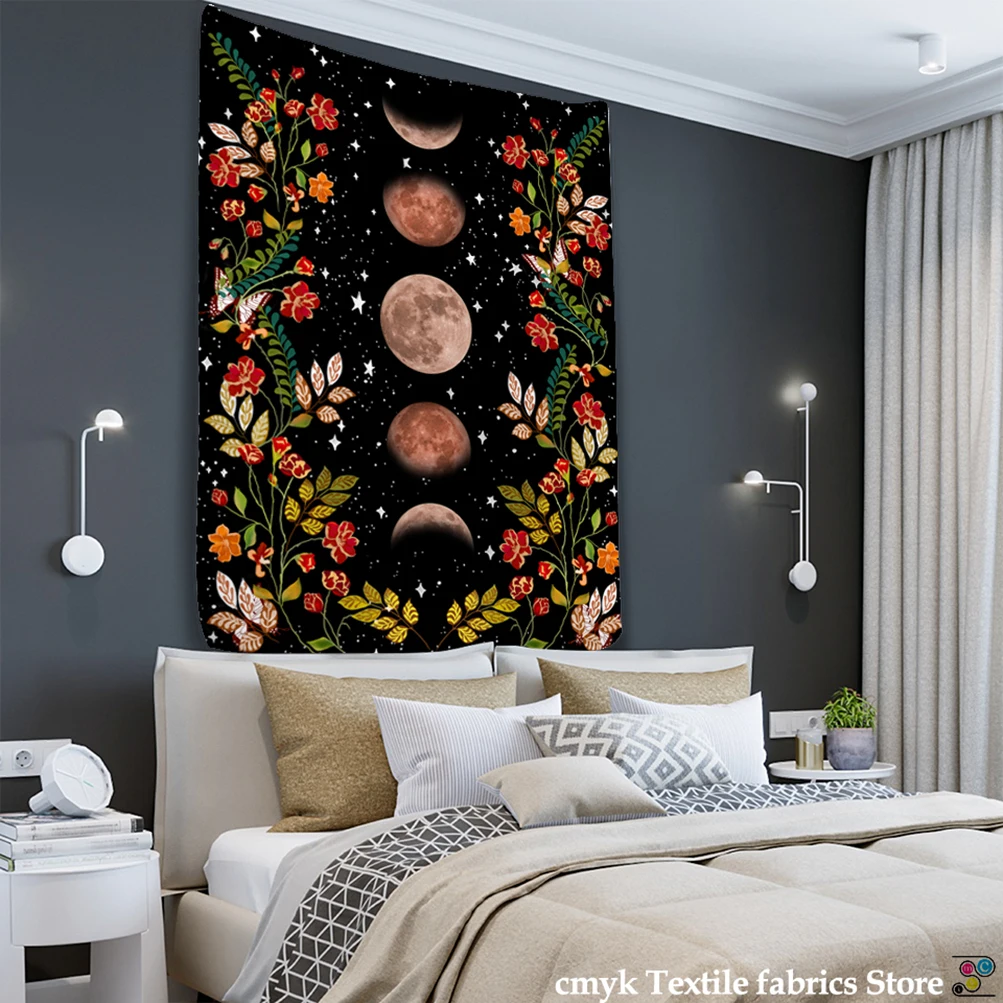 Психоделическая Луна в стиле бохо Настенная подвесная комната с цветами небом