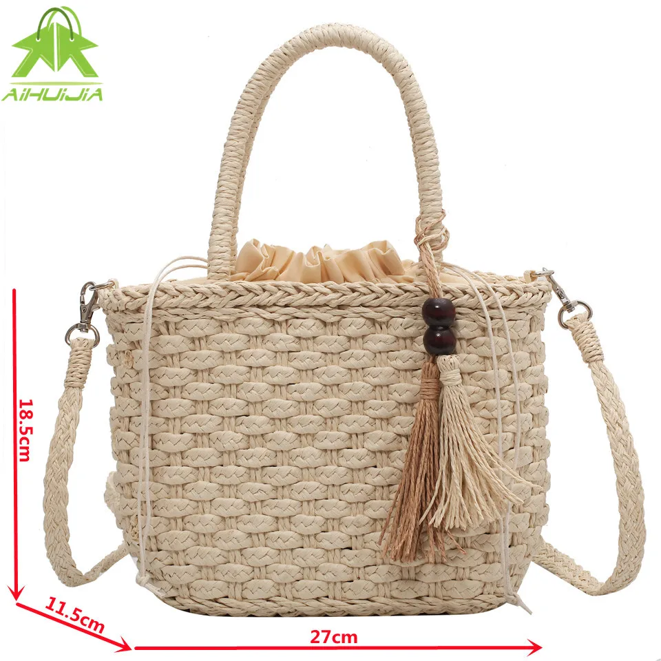 

Fashion Tassel Straw Handbag 2021 Summer New Hand-Woven Rattan Bag Woven Purse Wicker Beach Bag Bohemia Shoulder Messenger Bags