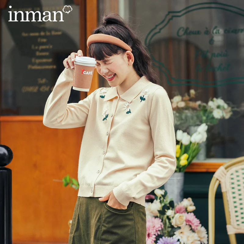 INMAN/осенне-зимний Кардиган в стиле ретро с отложным воротником и цветочной