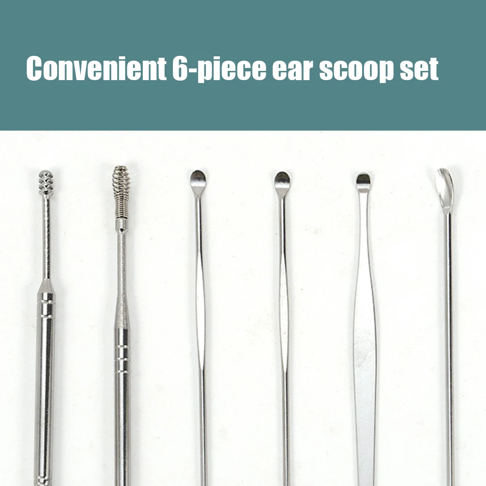 

6Pcs Ear Wax Pickers Stainless Steel Earpick Wax Remover Curette Ear Pick Cleaner Ear Spoon Care Ear Clean Tool with Storage Box