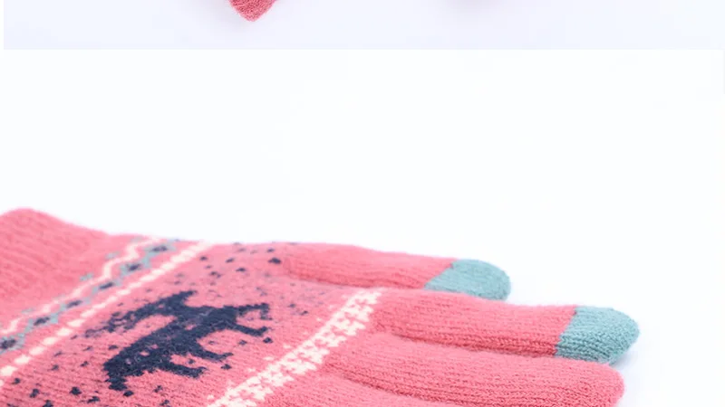 Winter Female Winter Vintage Deer Knitted Gloves Women Thicken Touch Screen Gloves Winter Warm Snow Elk Full Finger Mittens