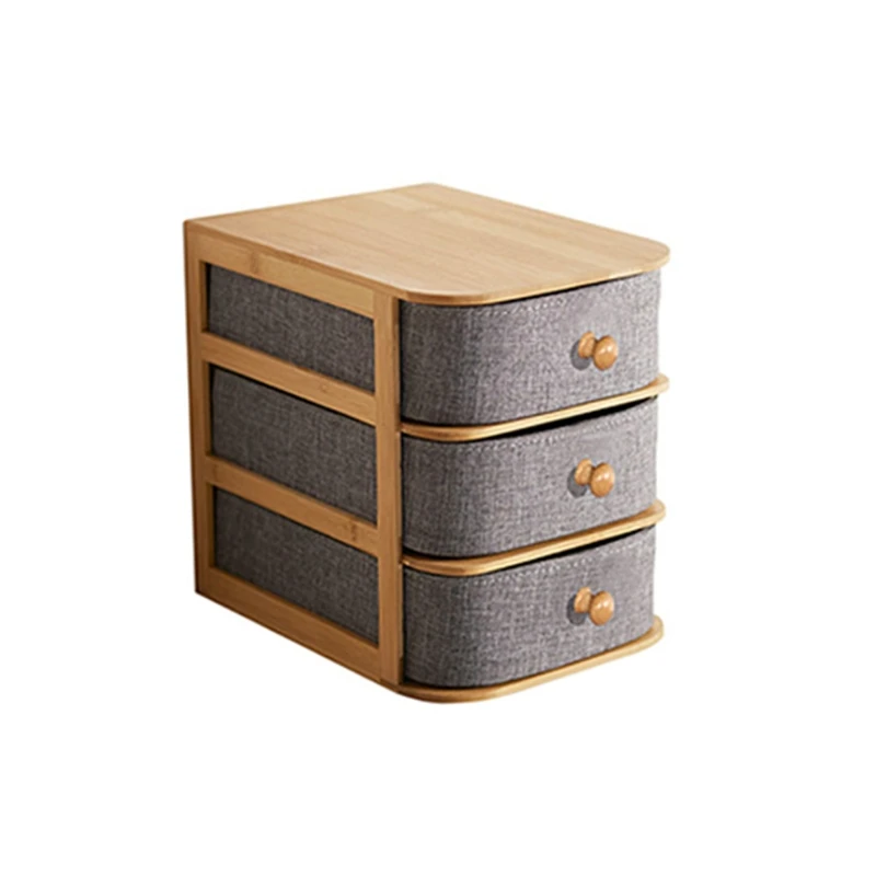 

2/3 Layers Bamboo Wood Oxford Cloth Drawer Storage Box Jewelry Cosmetic Rack Organizer Cabinet Basket Case