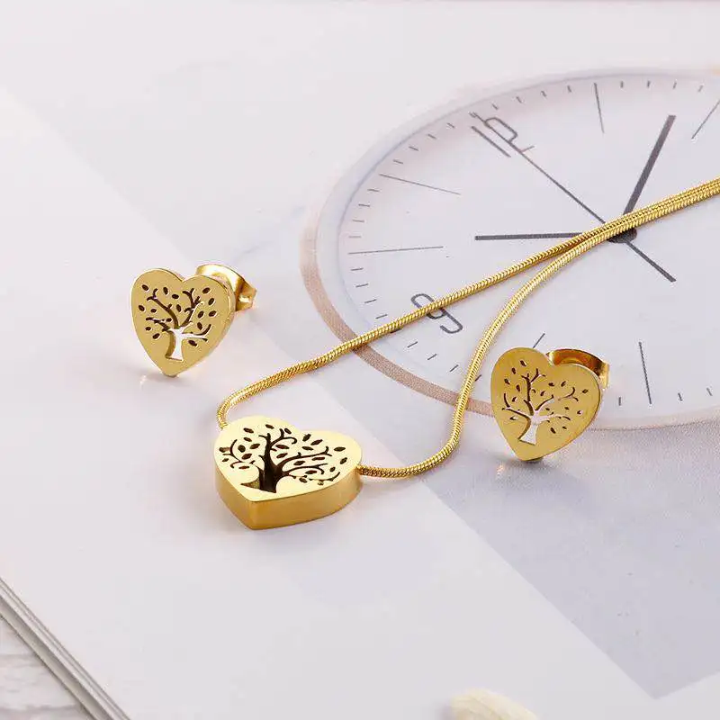 Комплект сережек для женщин из нержавеющей стали с подвеской в виде дерева жизни