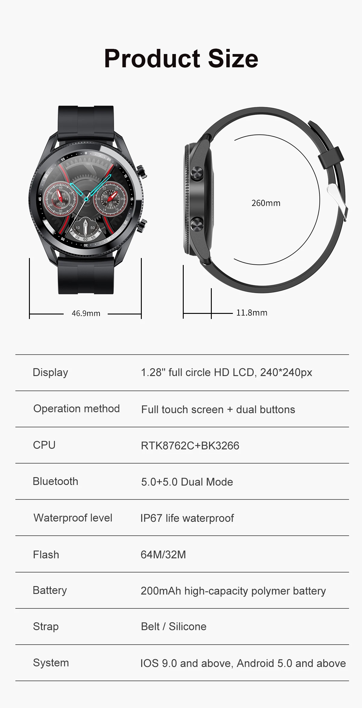 

L61 Smart Watch BT call Man Dial Rotated To Switch Function 1.28 Inch Smartwatch IP67 Waterproof for Xiaomi Redmi Phone