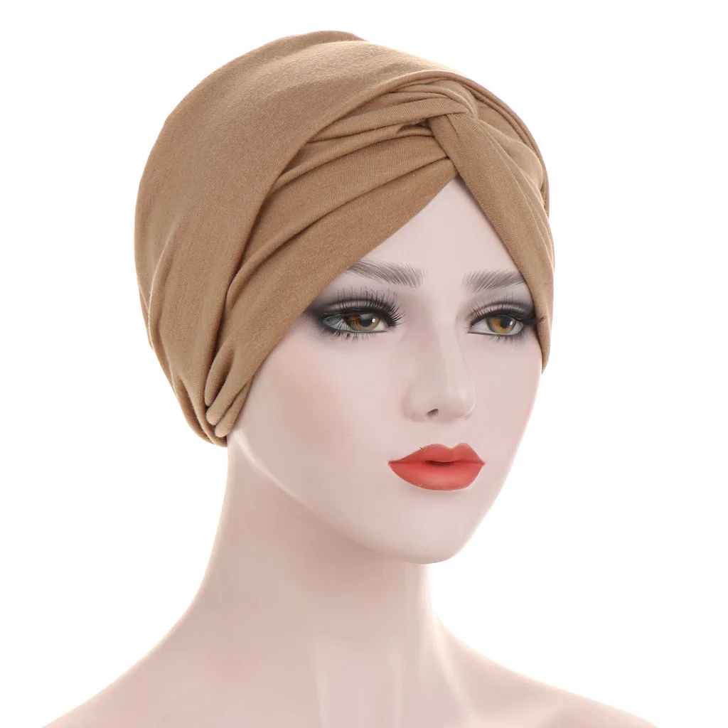 

New Forehead Cross Candy Color Muslim Women Turban Changeable Long Tail Headwrap Indian Hat Chemo Cap Accessories