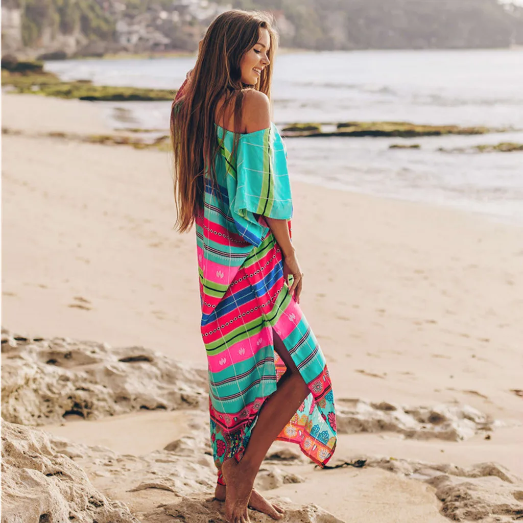 Женское Свободное длинное пляжное платье купальный костюм v образный вырез