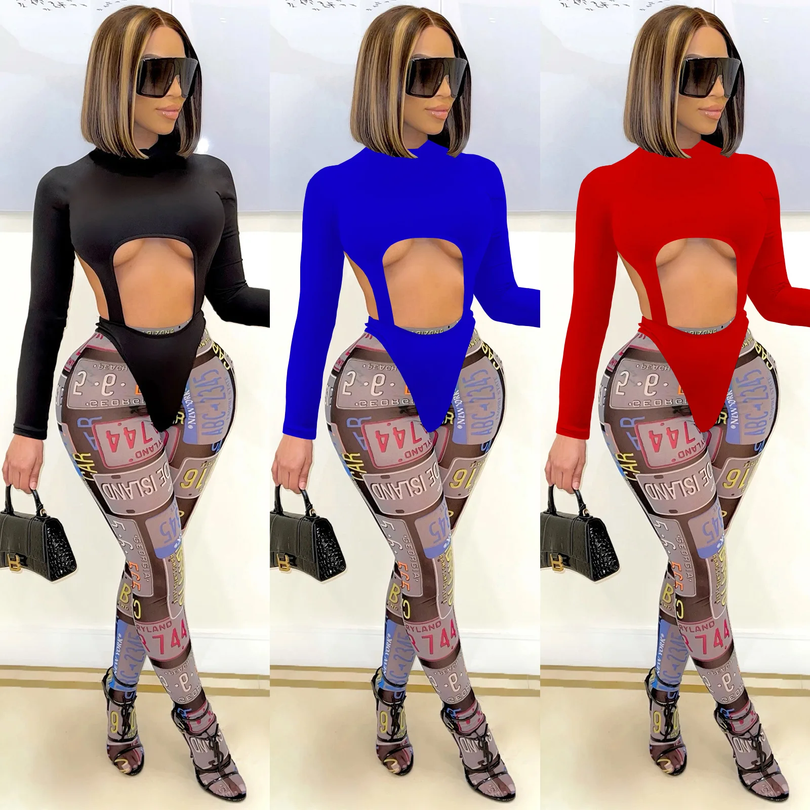 Соблазнительное боди с длинным рукавом и вырезами соблазнительный Облегающий