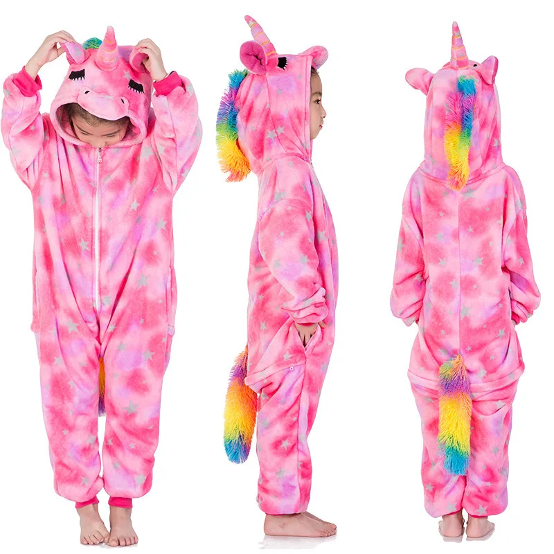 Winter Flannel Boys Pajamas Children Hoodies Cosplay Unicorn Licorne Kigurumi Jumpsuits Kids Oneises For 4 6 8 10 12 Year |
