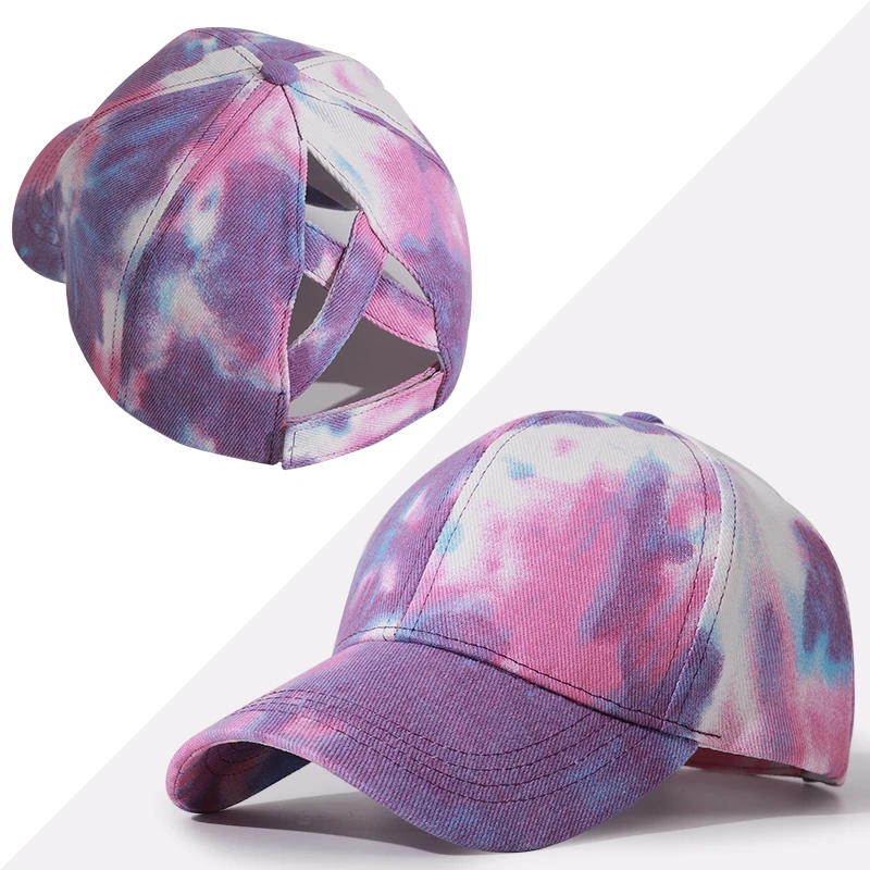 

New Fashion Tie-dye Baseball Cap Ladies Spring Autumn Ponytail Baseball Cap Snapback Hat Messy Bun Hat Female Hip Hop Hats Casua