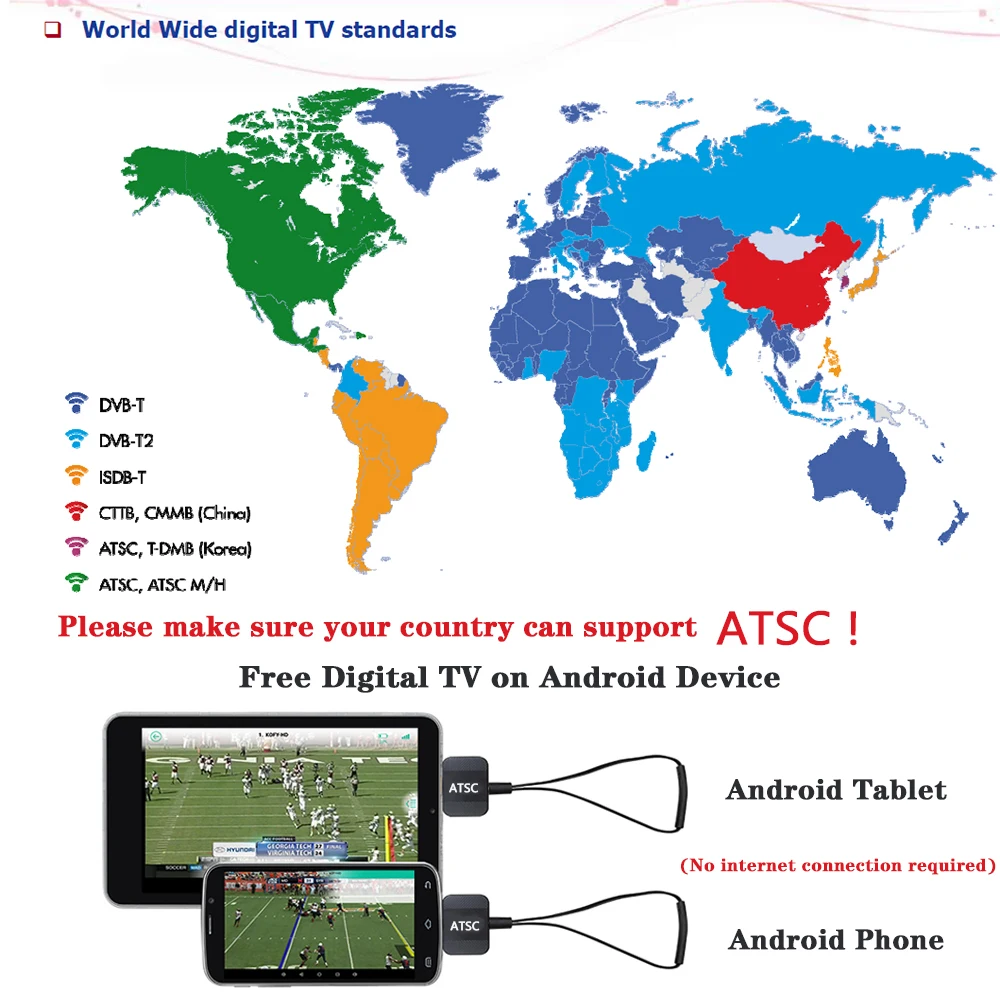 Цифровой ТВ рецептор ATSC ТВ Стик тюнер Micro USB TDT для Android телефона планшета ATSC FAT США/Канада/Южная Корея/Мексика