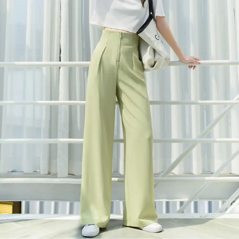 

2021 spring and summer new wide-leg pants women's trousers loose slim-fitting tights Korean casual high-waist pants
