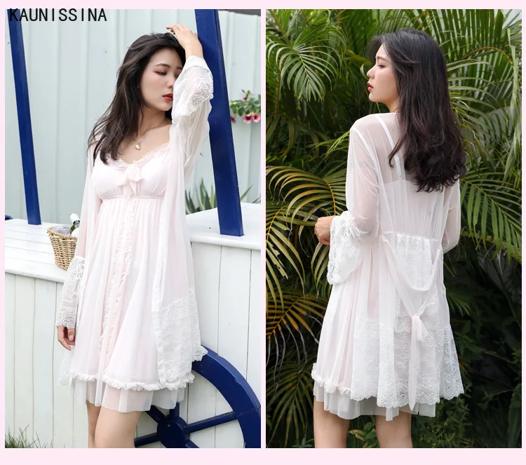 

Vintage Robe Lace Nightgown Set For Ladies Spring Summer Sleepwear Princess Robe Gowns Women New Sexy Sweet Nightwear Sets