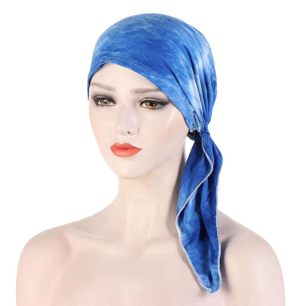 

Helisopus New Elastic Tie Dye Wrap Head Scarf Hats Muslim Turban Bonnet for Women Inner Hijab Hat Fashion Female Turbantes Caps