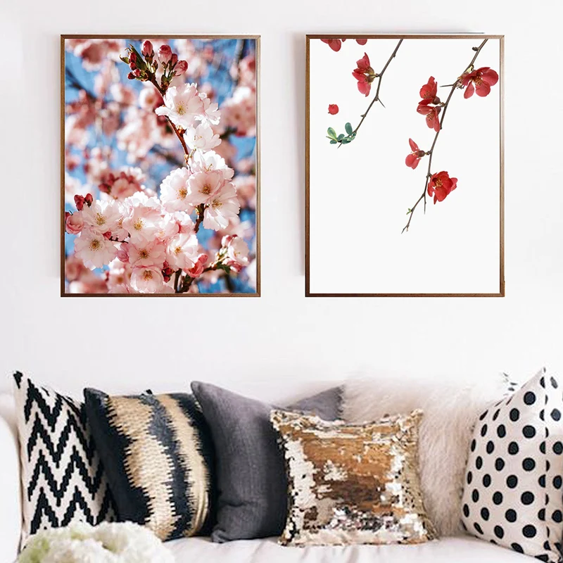 Розовый цветок стены искусства белый розовый Вишня Холст Картина Camellias Плакат