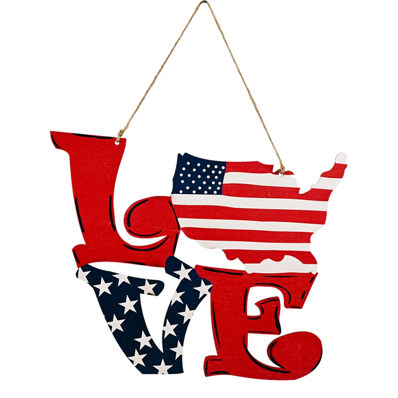 

American Independence Day Wooden Pendant LOVE Wooden Pendant Home Penda Wooden Crafts Patriotic Hanging Ornaments 2021 Hot