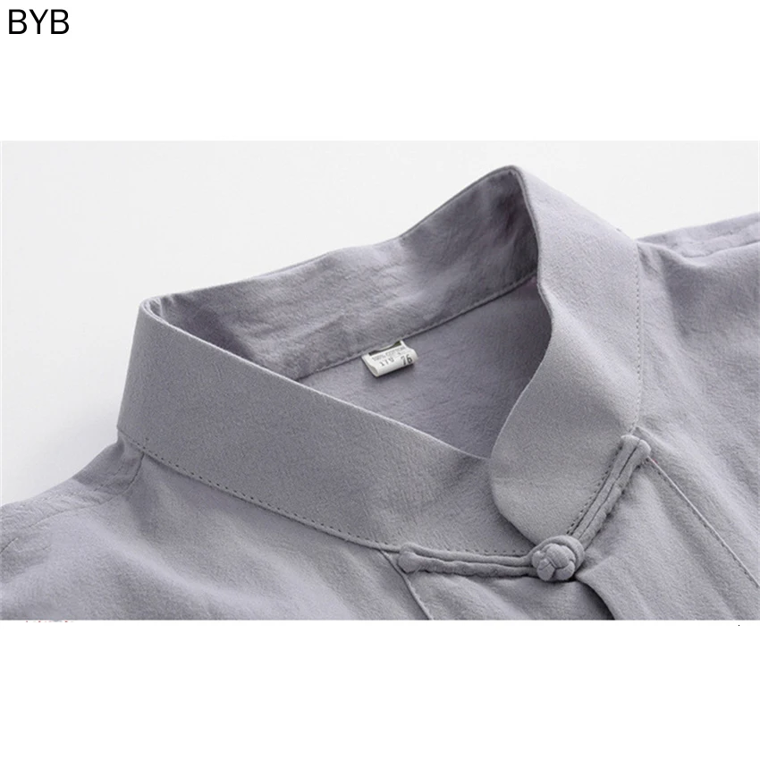 Китайский традиционный комплект одежды мужская летняя льняная рубашка с пряжкой