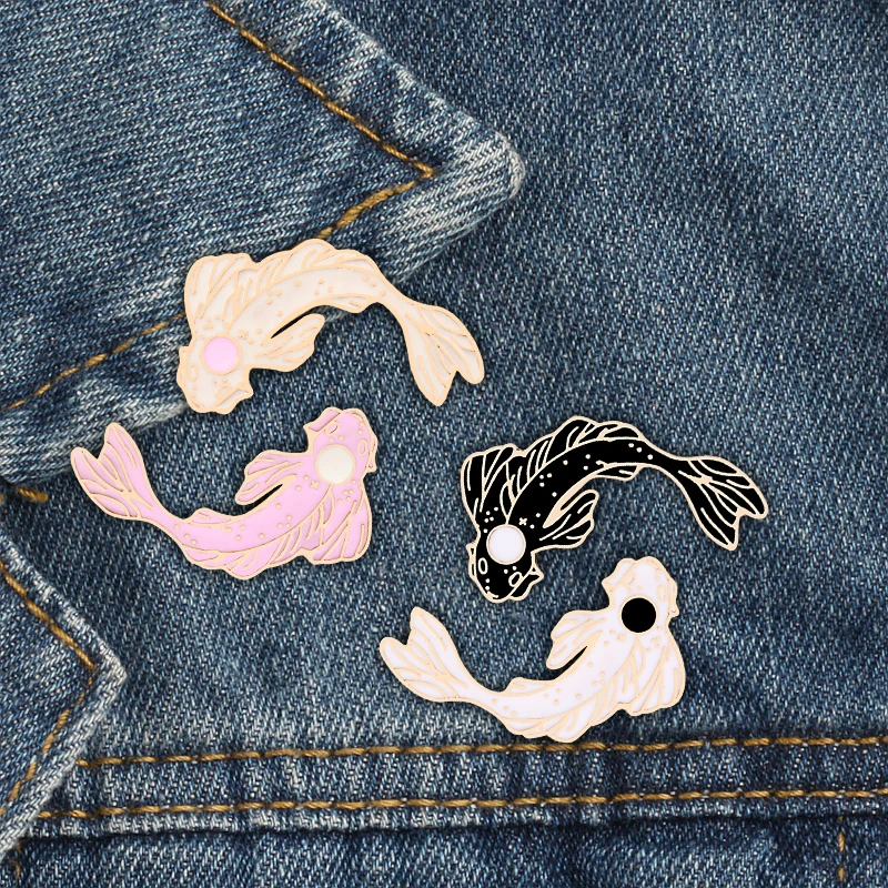 4 шт./компл. заколки Инь Ян кои Мультяшные рыбки брошь Карп значки джинсовые