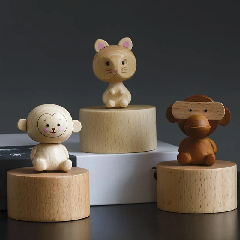 

Wood music box wooden crafts creative birthday gifts Mini cute pet animal music box home decoration ornaments