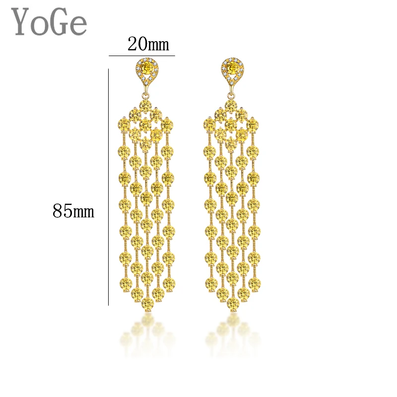 YoGe Wedding&ampParty Jewelry E0365 fashion AAA CZ shinning round stones long drop tassel earrings | Украшения и аксессуары