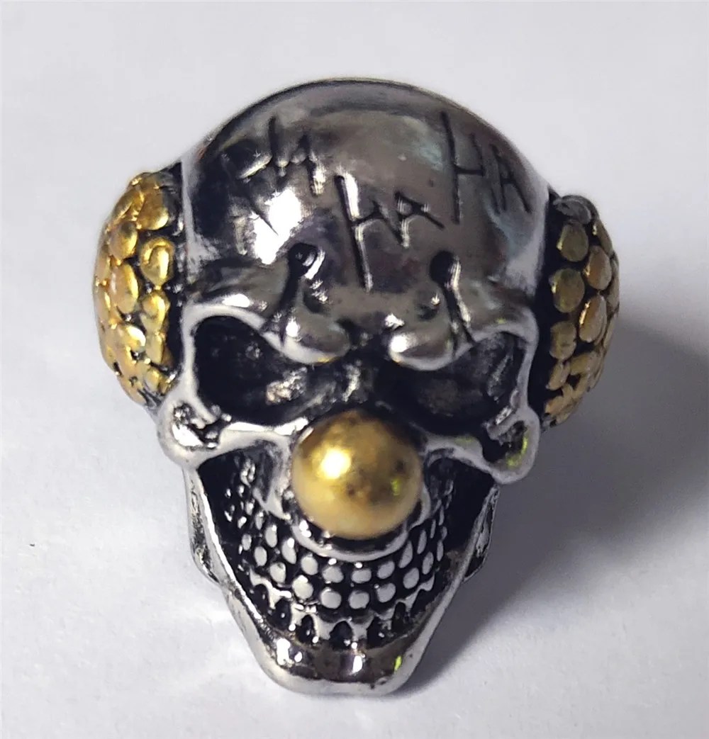 Vintage Clown Personality Exaggeration Ring Gold/Silver Color Joker Face Design Gothic Skull Punk Rock Knight Biker Jewelry