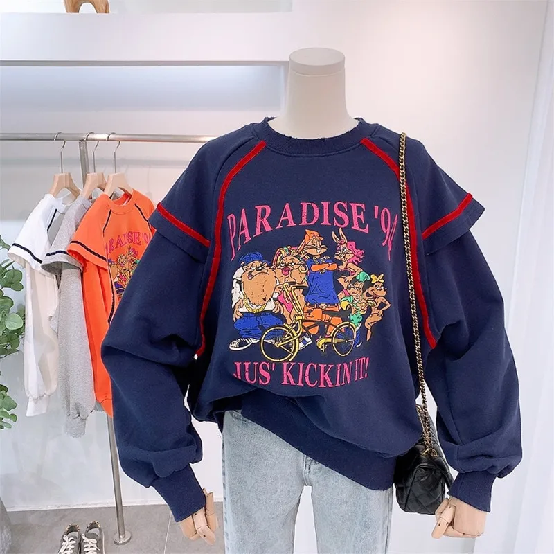 

2021 Autumn New Kawaii Girls Cartoon Letter Print vintage design Sweatshirt Women Oversized High Fashion Streetwear Pullovers