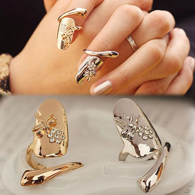 

New Arrival Fashion Creative Metallic Cute Finger Tip Nail Rings Women Party Jewelry Gold Color Alloy Nail Rings