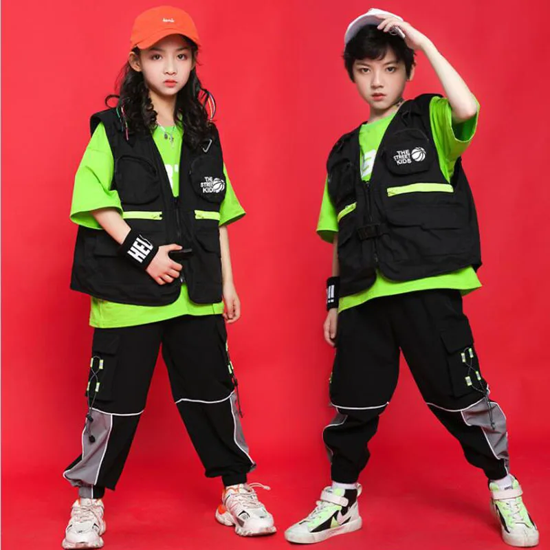

Kid Cool Hip Hop Clothing Sleeveless jacket Oversized T Shirt Top Tactical Cargo Pants for Girls Boys Jazz Dance Costume Clothes