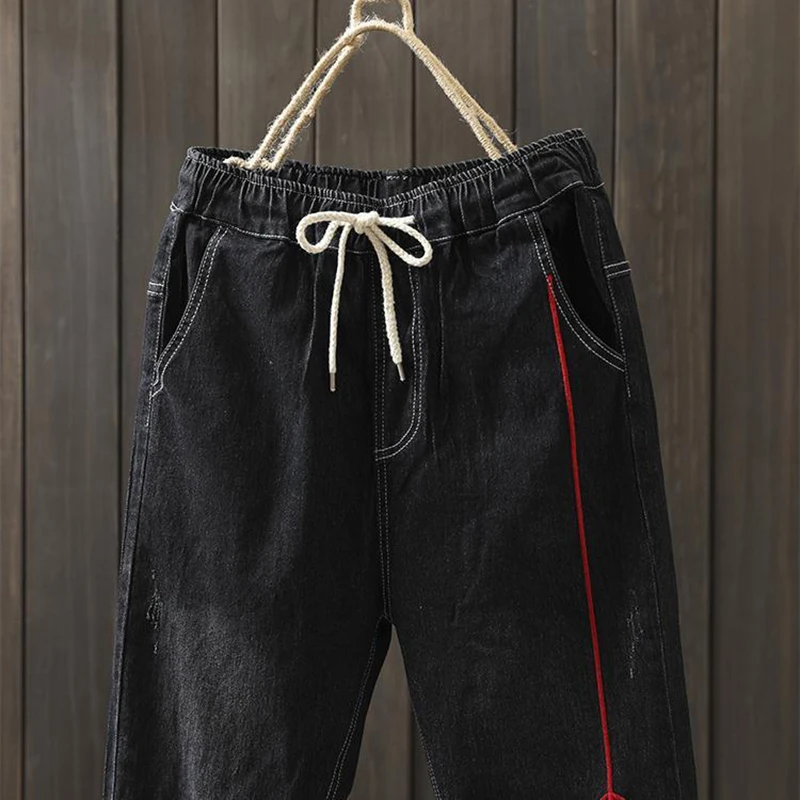 Женские джинсовые шаровары винтажные свободные потертые джинсы в