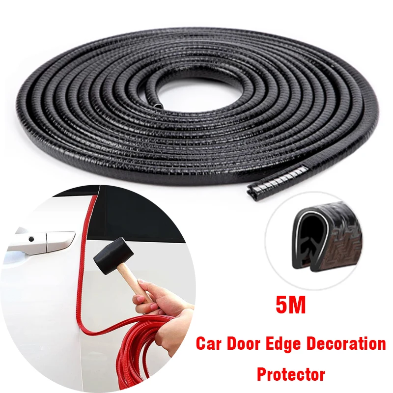

5M Rubber+Steel Auto Door Edge Stickers Side Doors Scratch Protector Decoration Seal Sealant Car Guards Trim Protective Strips