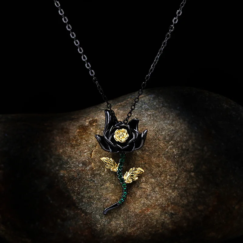 Высококачественная винтажная подвеска в виде Розы черная и Золотая серия