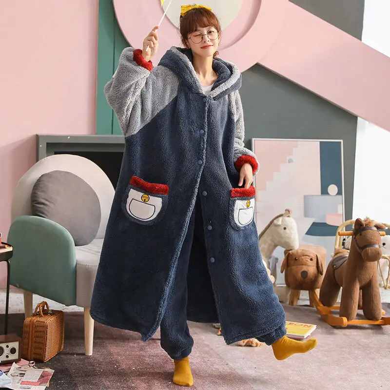 Женская пижама утолщенный теплый свободный банный халат для лица из кораллового