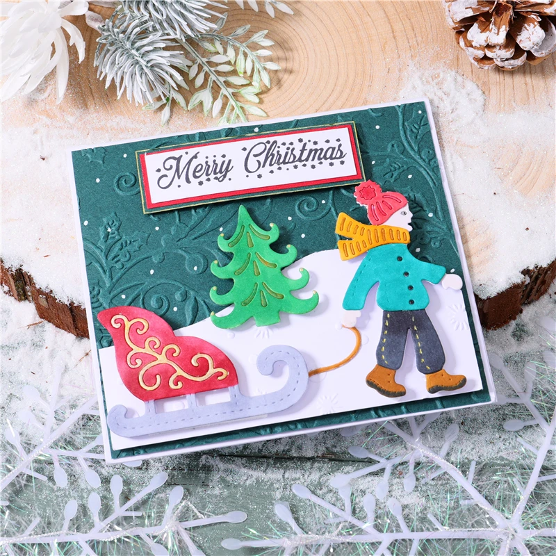 InLoveArts Счастливого Рождества сани металлический Трафаретный вырубной штамп для