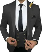 Mens 3- Pic Suits Blazer Vest Pants Double Breasted Flat Slim Wool Groomsman Blazer+Pant+Vest (3)